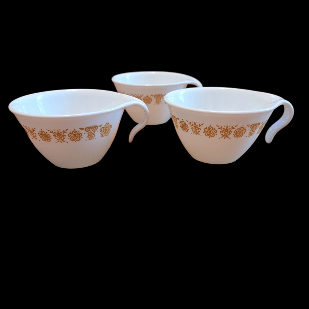 3 Vintage Corelle Butterfly Gold Cups